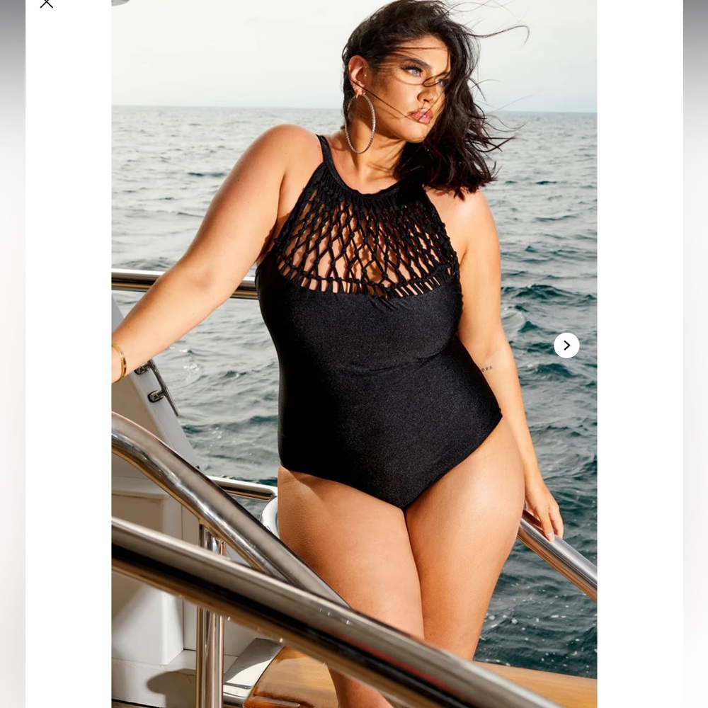 Macrame Neck One Piece Swimsuit in Black